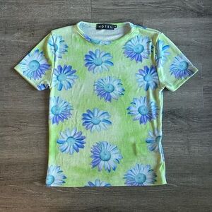 NEW Motel Rocks Shirt with floral daisy pattern, Neon Top